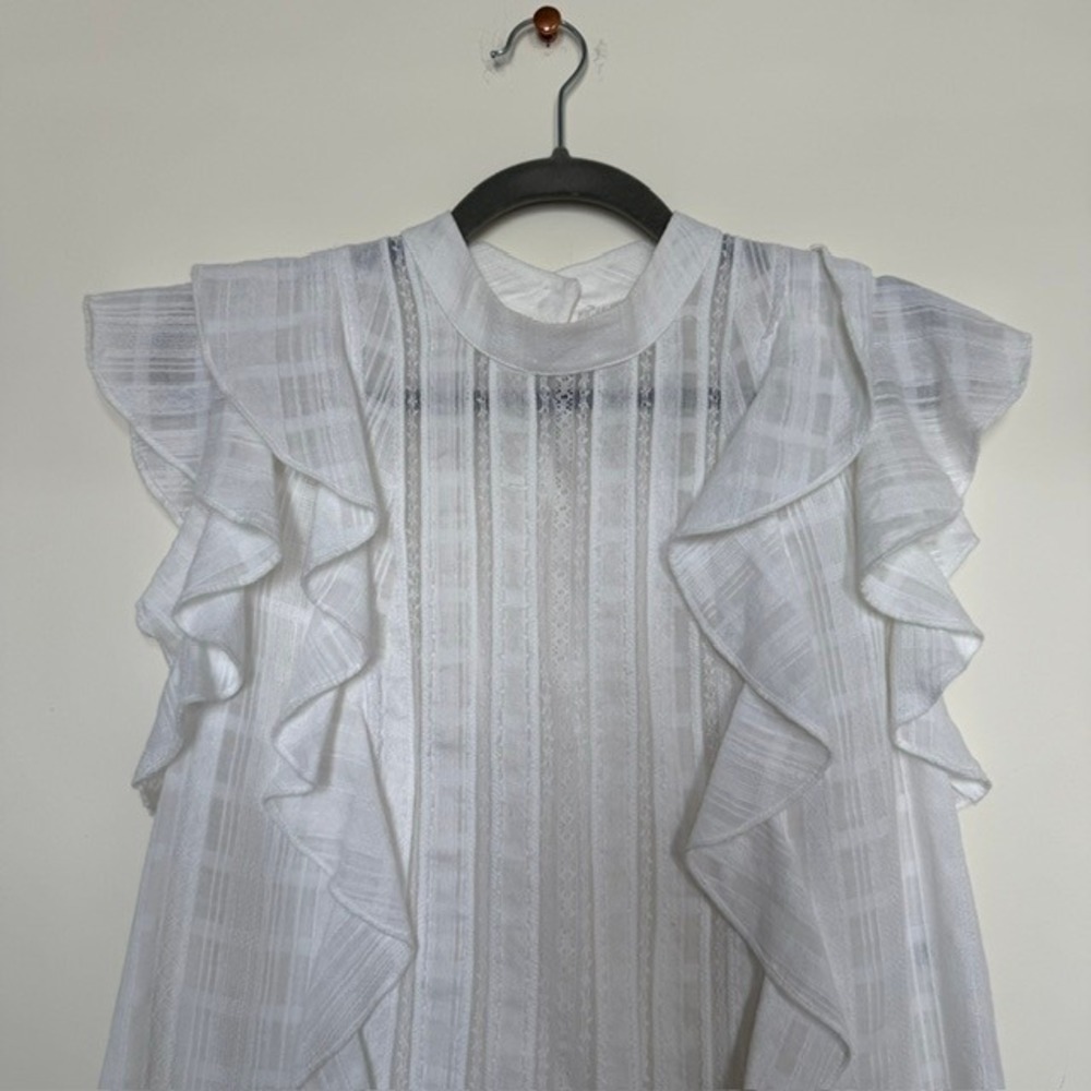 Veronica Beard Sol White Cotton Lace Ruffle Blouse Top | Size S |$295 Designer - Picture 3 of 10